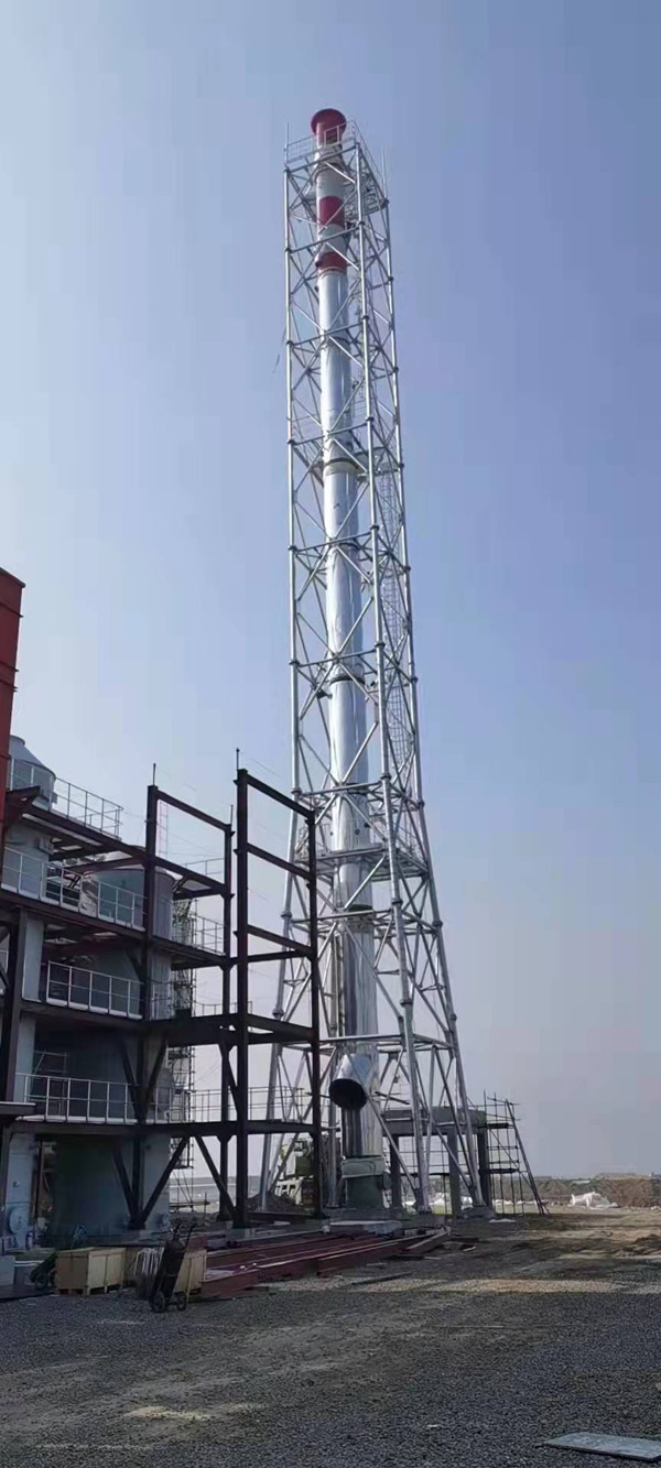 同舟危廢55米圓管塔，內1300mm玻璃鋼 耐溫145